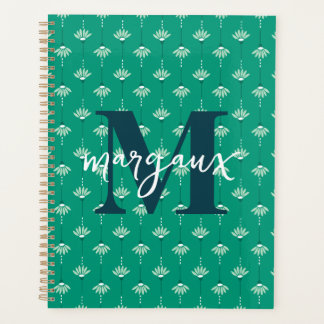 Agenda Green Boho Floral Personalizado Monograma Nome