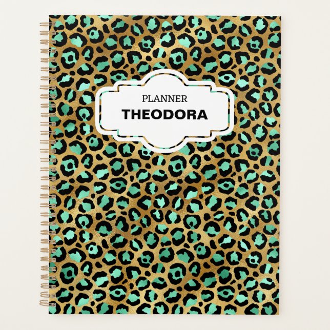 Agenda GREEN LEOPARD PRINT 12 meses Planner & Stickers (Frente)