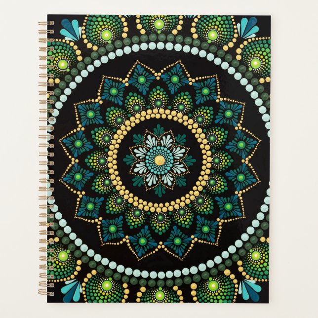 Agenda Green Mandala | Pintado manualmente | Geometria Sa (Frente)