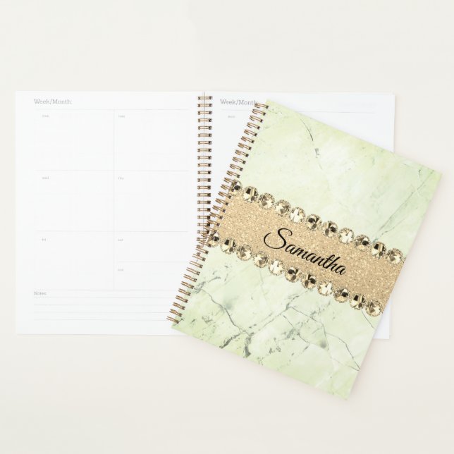 Agenda Green Marble Diamond Bling Personalizado (Exibição)