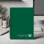 Agenda GREEN Minimal Monogram Initial CORPORATE BUSINESS<br><div class="desc">Elevate your daily planning with this modern minimalist notebook, designed in a clean GREEN-and-white color palette that suits both professional and personal use. Your custom name appears in the lower right corner in a refined line-style font, paired with a striking monogram initial created in the distinctive Monoton typeface. With its...</div>