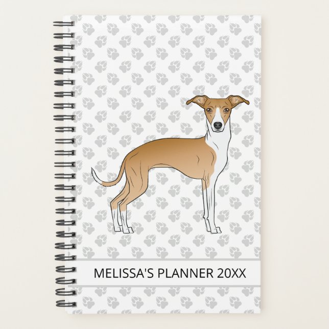 Agenda Greyhound Italiano Branco Com Texto Personalizado (Frente)