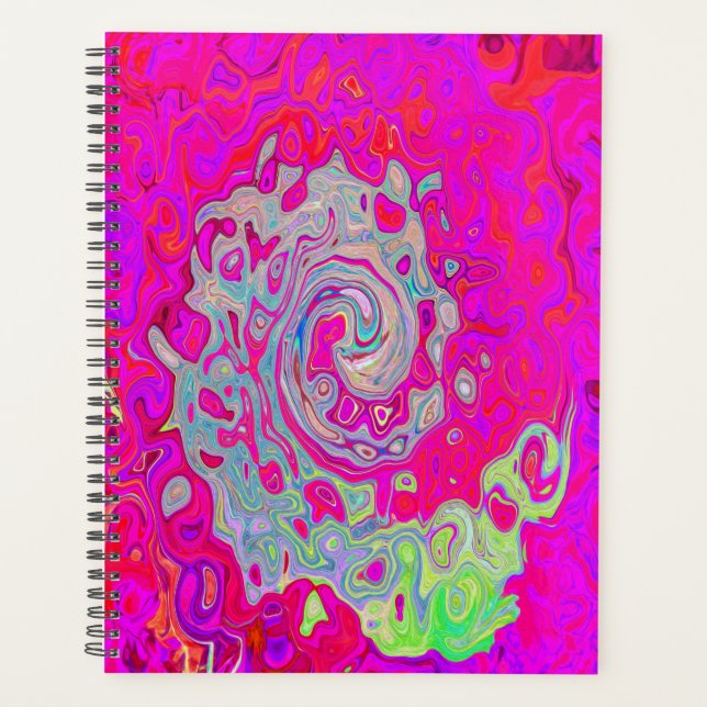 Agenda Groovy Abstrato Teal Blue e Red Swirl (Frente)