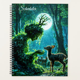 Agenda Guardiã encantada da natureza alimentando um cervo