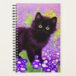 Agenda Gustav Klimt Black Kitten<br><div class="desc">Planner com um gatinho preto Gustav Klimt! Esta beleza de olhos largos se coloca num campo verde de flores roxas. Um presente pensativo para amantes de gatos e entusiastas de arte austríacos!</div>