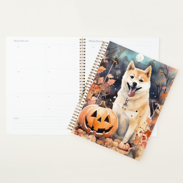 Agenda Halloween Akita Com Pumpkins Assustado (Exibição)