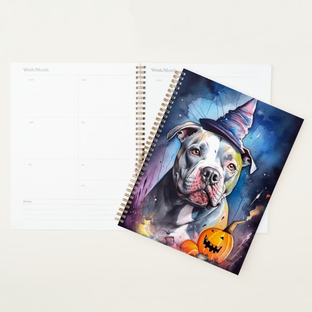 Agenda Halloween American Staffordshire Com Pumpkins (Exibição)