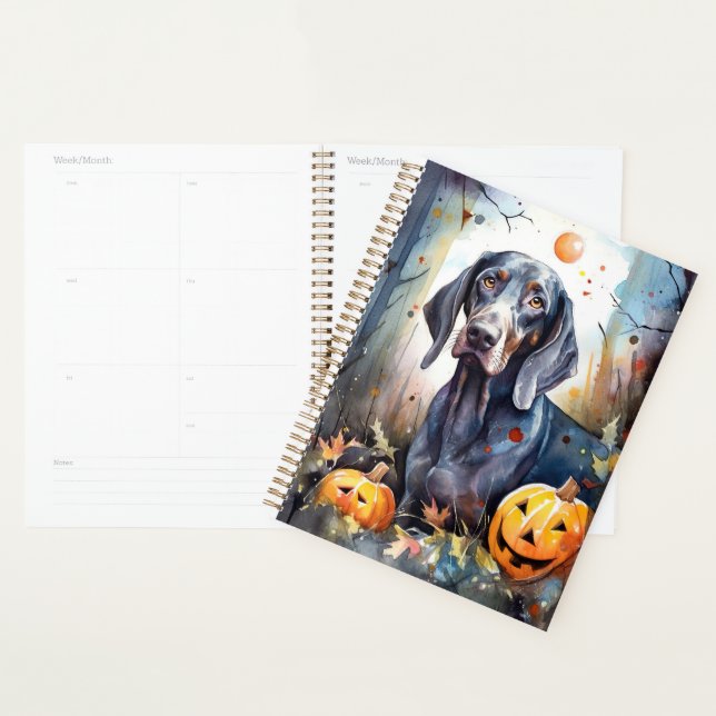Agenda Halloween Bluetick Coonhound Com Pumpkins Assustad (Exibição)