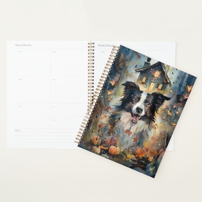 Agenda Halloween Border Collie Com Pumpkins Assustado (Exibição)