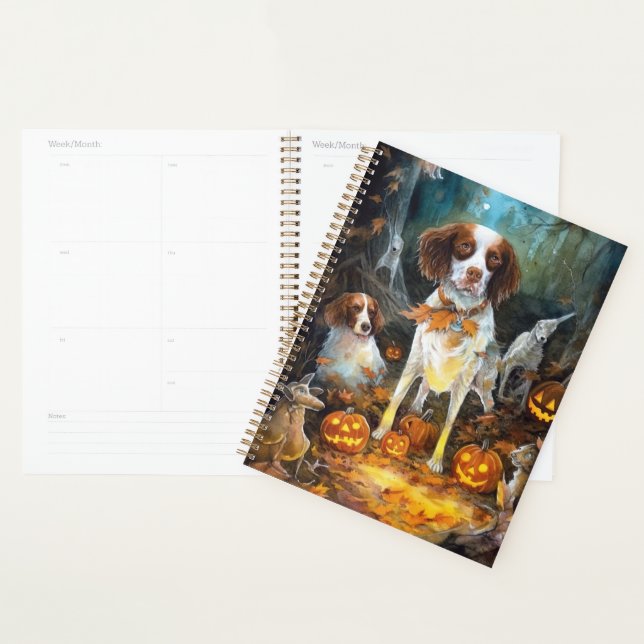 Agenda Halloween Brittany Spaniel Com Abóboras Assustador (Exibição)