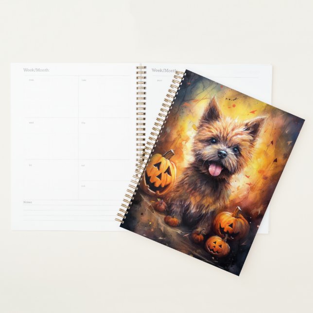 Agenda Halloween Cairn Terrier Com Pumpkins Assustado (Exibição)