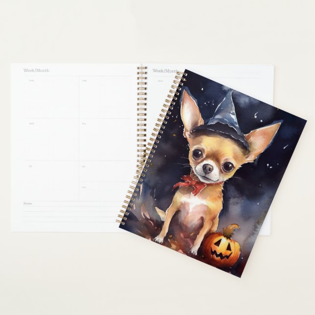 Agenda Halloween chihuahua com Pumpkins assustado (Exibição)