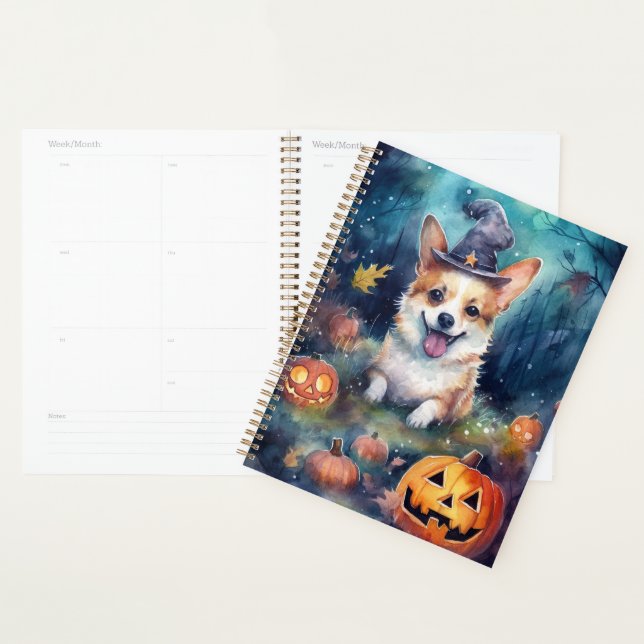 Agenda Halloween Corgi Com Pumpkins Assustado (Exibição)