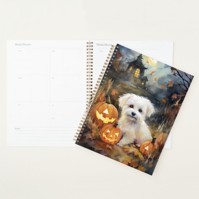 Agenda Halloween Coton De Tulear Com Pumpkins Assustado (Exibição)