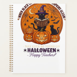 Agenda Halloween Feliz Professor Gato Preto Chapéu de Bru