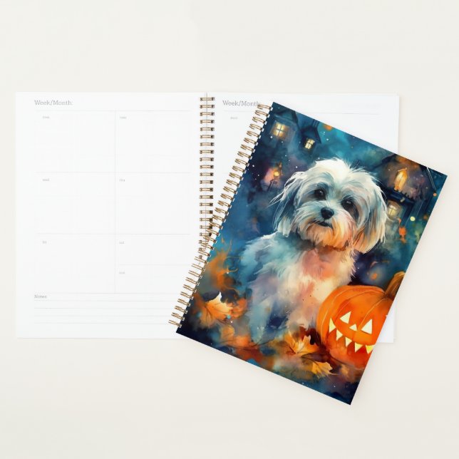 Agenda Halloween Havanese Com Pumpkins Assustado (Exibição)