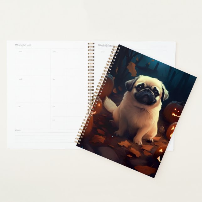 Agenda Halloween Pekingese Com Pumpkins Assustado (Exibição)