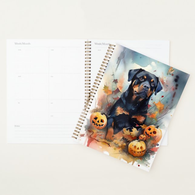 Agenda Halloween Rottweiler Com Pumpkins Assustado (Exibição)