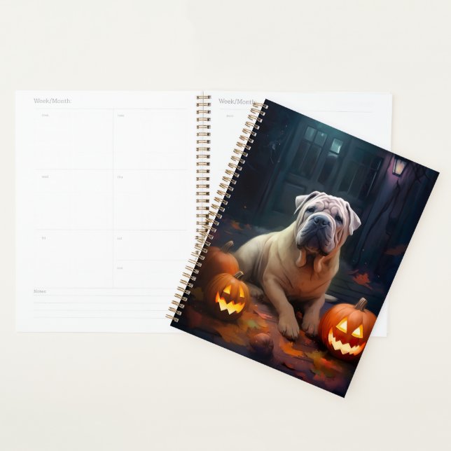 Agenda Halloween Shar Pei Com Pumpkins Assustado (Exibição)