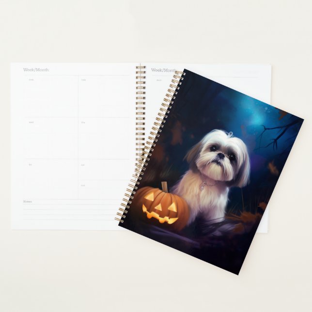 Agenda Halloween Shih Tzu Com Pumpkins Assustado (Exibição)