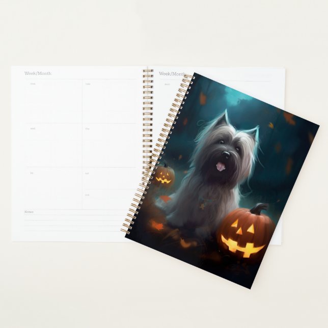 Agenda Halloween Skye Terrier Com Pumpkins Assustado (Exibição)
