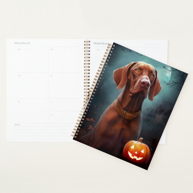 Agenda Halloween Vizsla Com Pumpkins Assustado (Exibição)