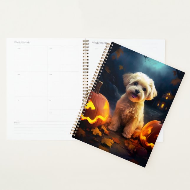 Agenda Halloween Yorkipoo Com Abóboras Assustador (Exibição)
