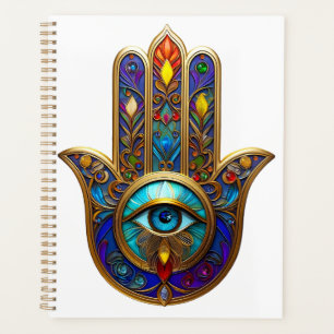 Agenda Hamsa Colorido Dourado Terceiro Olho Turquesa Safi