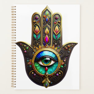 Agenda Hamsa Dourado Marrom Colorido Terceiro Olho Arco-Í