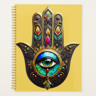Agenda Hamsa Dourado Marrom Colorido Terceiro Olho Arco-í