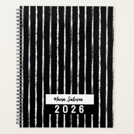 Agenda Hand Drawn Black & White Stripes Yearly Planner
