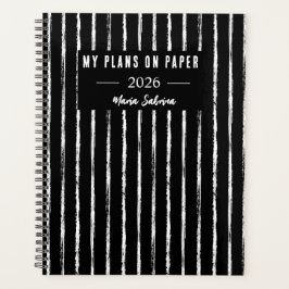 Agenda Hand Drawn Black & White Stripes Yearly Planner