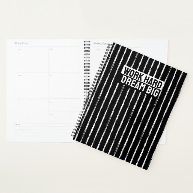Agenda Hand Drawn Black & White Stripes Yearly Planner (Exibição)
