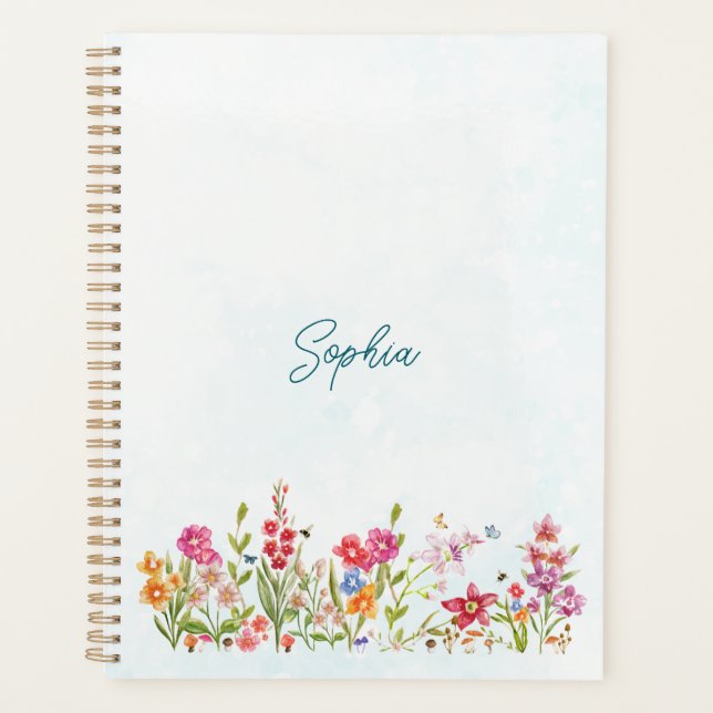 Agenda Hand Painted Watercolor Botanical Art Personalized (Frente)