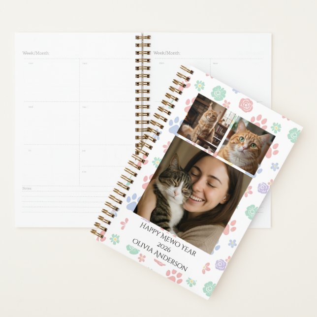 Agenda Happy Meow Year 2026 Custom Photo Pet Lover  (Exibição)