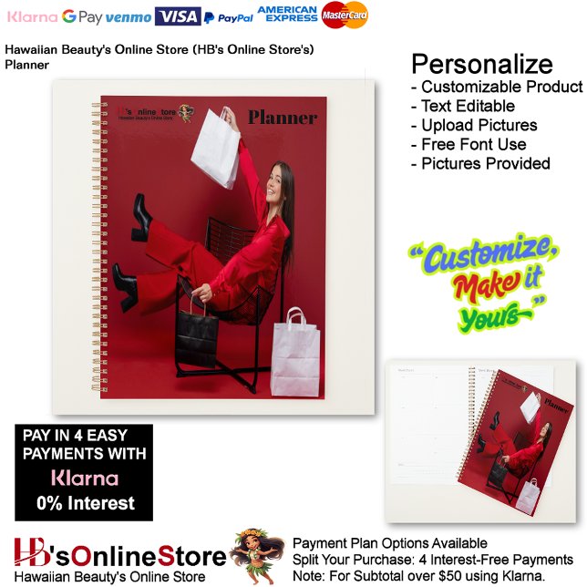 Agenda Hawaiian Beauty's Online Store (HB's Online Store) (Hawaiian Beauty's Online Store's (HB's Online Store) Planner.)