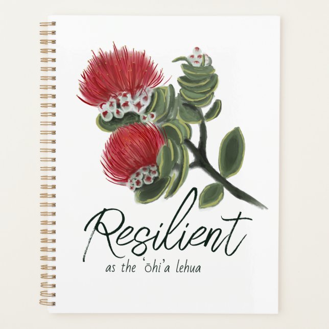 Agenda Hawaiian Red Lehua Flower Watercolor Resilience (Frente)