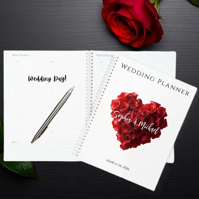 Agenda Heart Shaped Red Roses-Wedding (Heart Shaped Red Roses-Wedding Planner)