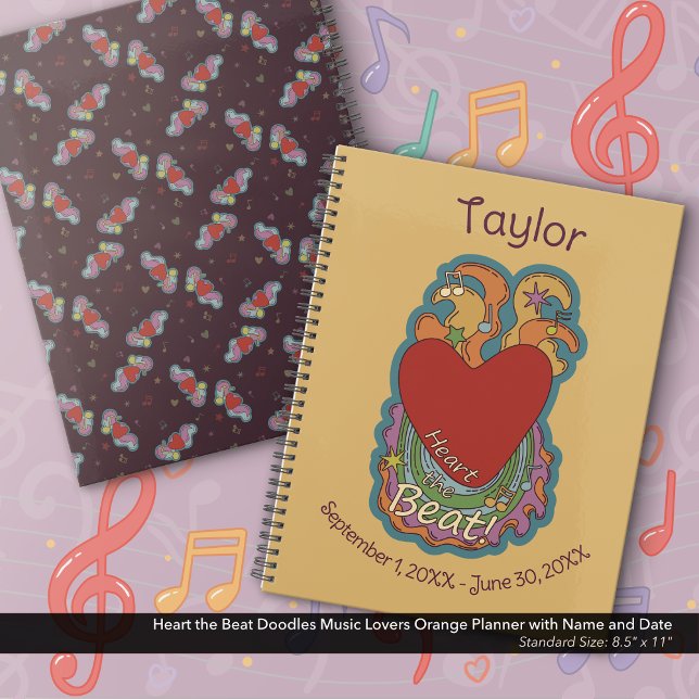 Agenda Heart the Beat Doodles Music Lovers Name Laranja (Heart the Beat Doodles for Music Lovers Orange Planner Personalized with Your Name and Dates
)