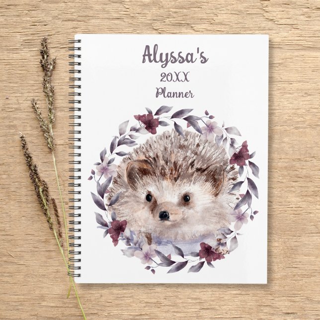 Agenda Hedgehog Cute Watercolor Baby Name Calendário (Criador carregado)