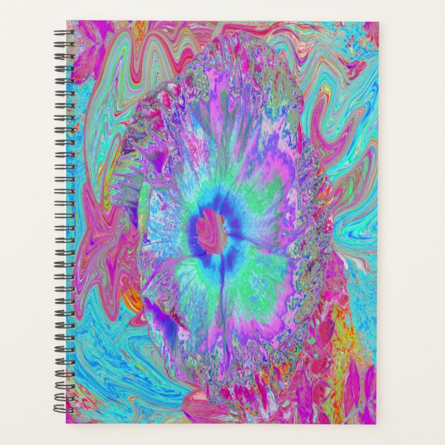 Agenda Hibisco Azul Arco-Íris Psicodélico Retro (Frente)