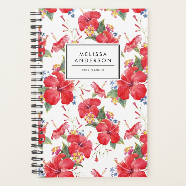 Agenda Hibiscus de Aquarela e Padrões de Lantana Personal (Frente)