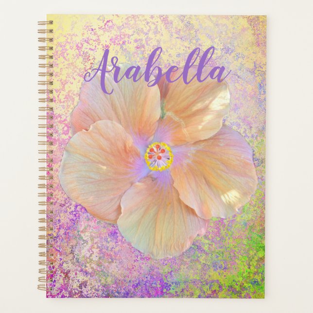 Agenda Hibiscus, flor tropical, cor-de-rosa, iridescente, (Frente)