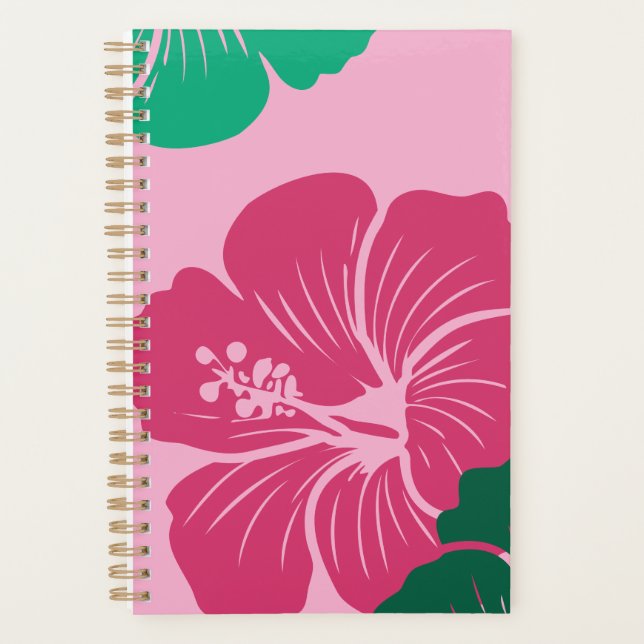 Agenda Hibiscus Flower Hot Pink with Green Leaves (Frente)
