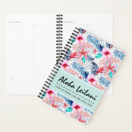 Agenda Hibiscus Tropical Havaiana e Palm Leaf Watercolor