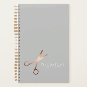 Agenda Hirestilista de tesouras de ouro rosa modernas e e