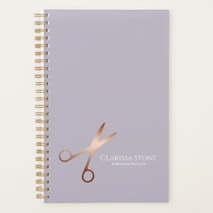 Agenda Hirestilista de tesouras de ouro rosa modernas e e