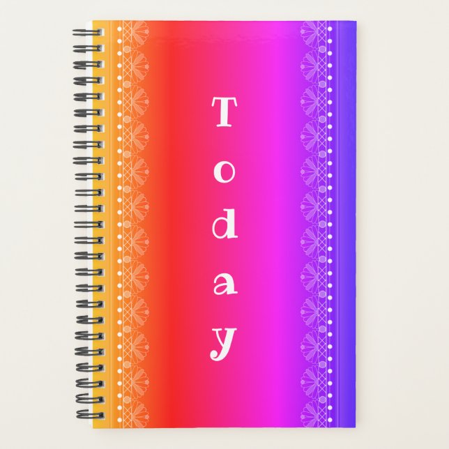 Agenda Hoje o Rainbow Lace Pattern Boho Planner (Frente)