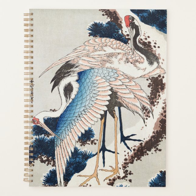 Agenda Hokusai Japanese Art Two Cranes Snowy Pine (Frente)