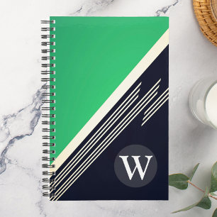 Agenda Homem Verde Retro Abstrato Listras Monograma Perso